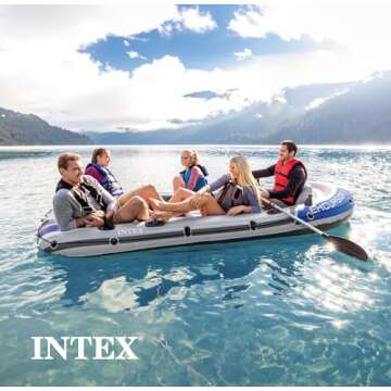 Intex Excursion 5 Person Inflatable Boat, Water Fishing River Raft Set w/Oars - Large 1,300 Lb Capacity Portable Blow-Up 5 Seater Raft for Adults