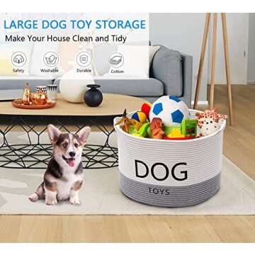 Morezi Durable Rope Round Dog Toy Basket with Handle, Large Dog bin - Perfect for organizing pet Toy...