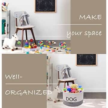 Morezi Durable Rope Round Dog Toy Basket with Handle, Large Dog bin - Perfect for organizing pet Toys, Blankets, leashes - WhiteGray