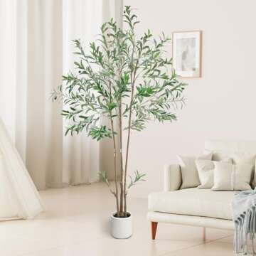 DIIGER Artificial Tree Fluffy Artificial Olive Tree 6FT Tall, Modern Large Fake Plant Decor in Pot f...