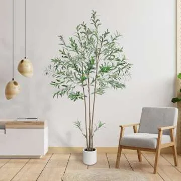 DIIGER Artificial Tree Fluffy Artificial Olive Tree 6FT Tall, Modern Large Fake Plant Decor in Pot for Indoor Outdoor,Home Office Perfect Housewares Gift Decoration, 74 in Olive Tree