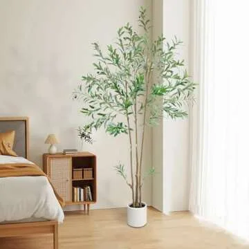 DIIGER Artificial Tree Fluffy Artificial Olive Tree 6FT Tall, Modern Large Fake Plant Decor in Pot for Indoor Outdoor,Home Office Perfect Housewares Gift Decoration, 74 in Olive Tree