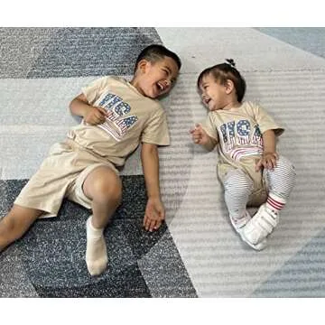 BOUTIKOME Toddler Baby 4th of July Outfit Boy Girl Oversized Romper USA Shirts Shorts Set American Flag Matching Clothes(Khaki-1,18-24M)