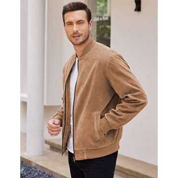 COOFANDY Men's Varsity Baseball Jacket Causal Slim Fit Suede Leather Bomber Jackets