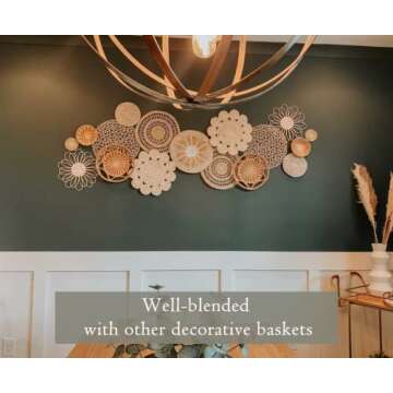 ChicnChill Rustic Wall Basket Decor - Set 4 of Woven Basket Wall Decor with African Design, Decorative Rattan Wall Decor - Gift Idea for Mom and Dad