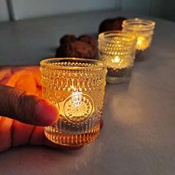 WDHODEC Clear Tealight Candle Holders Set of 24, Fall Votive Candle Holders, Vintage Tea Lights for ...