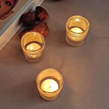 WDHODEC Clear Tealight Candle Holders Set of 24, Fall Votive Candle Holders, Vintage Tea Lights for Birthday Party, Wedding Halloween Decoration