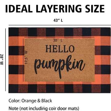 Orange and Black Plaid Rug, 28" x 43" Fall Outdoor Front Door Decor Mat, Cotton Washable Hand-Woven ...