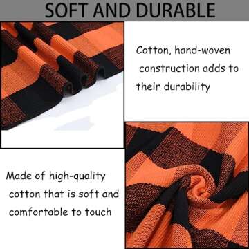 Orange and Black Plaid Rug, 28" x 43" Fall Outdoor Front Door Decor Mat, Cotton Washable Hand-Woven Rug for Layered Doormat, Autumn Halloween Thanksgiving Carpet for Porch, Entryway