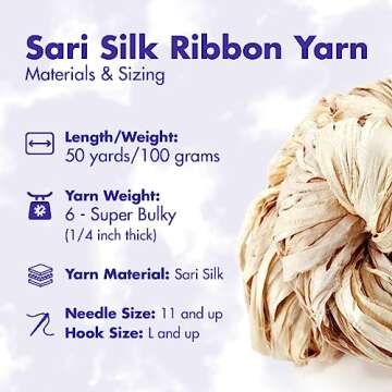 DARN GOOD YARN Recycled Sari Silk Ribbon Yarn Vintage Ivory Off-White Dyeable 100 Grams, 50 Yards, 1 Skein Handmade one of a Kind