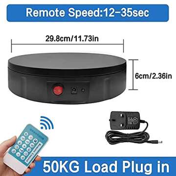 ZLMONDEE 220LB Motorized Rotating Display Stand Remote Control, 360 Degree Electric Rotating Turntable for Photography Products Display or Cake Display, Jewelry, 3D Models (Black)