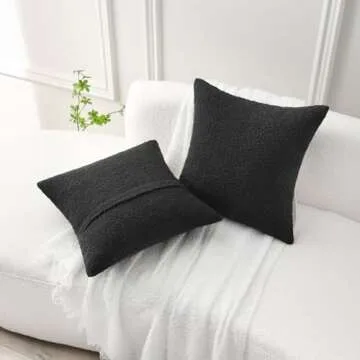 FUTEI Pack of 2 Black Boucle Accent Decorative Throw Pillow Covers,20x20 Inch Soft Solid Textured Cushion Case,Home Decor for Couch Bed Living Room