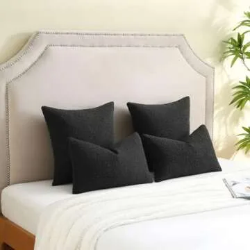 FUTEI Pack of 2 Black Boucle Accent Decorative Throw Pillow Covers,20x20 Inch Soft Solid Textured Cushion Case,Home Decor for Couch Bed Living Room
