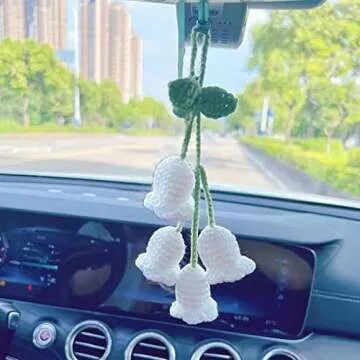 Handmade Knitted Rear View Mirror Pendant for Home and Car Decor