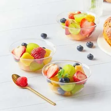 Qeirudu 10 oz Small Clear Plastic Bowls, 60 Pack Disposable Hard Plastic Salad Bowls Party Serving Bowls for Ice Creams, Fruit, Desserts, Parfaits, Snacks