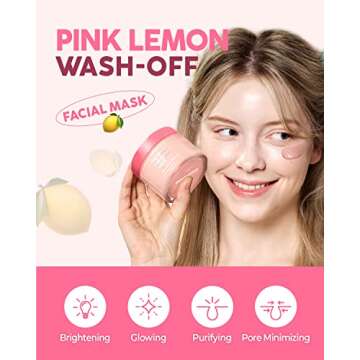 GLAM UP Brightening Pink Lemon Clay Mask - Vitamin C, Bentonite and Kaolin Clay Face Mask for Dark S...