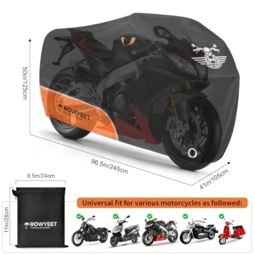 ROWYEET Waterproof Motorcycle Cover with Lock-Holes
