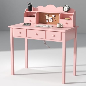 Pink Kids Desk with Hutch & Drawers - Creative Workstation