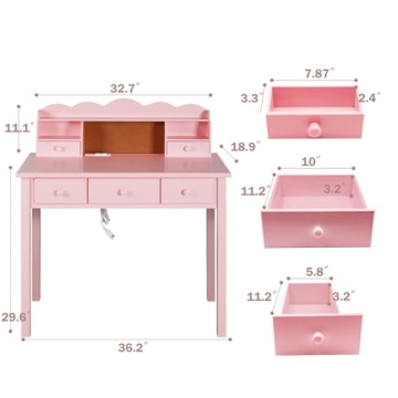 Pink Kids Desk with Hutch & Drawers - Creative Workstation