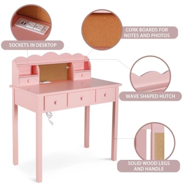 Pink Kids Desk with Hutch & Drawers - Creative Workstation