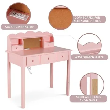 Pink Kids Desk with Hutch & Drawers - Creative Workstation