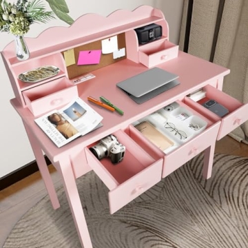 Pink Kids Desk with Hutch & Drawers - Creative Workstation
