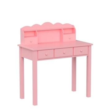 Pink Kids Desk with Hutch & Drawers - Creative Workstation
