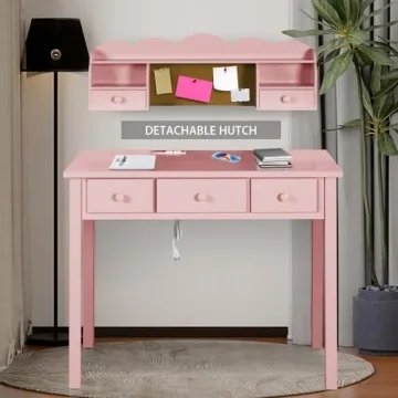 Pink Kids Desk with Hutch & Drawers - Creative Workstation