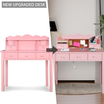Pink Kids Desk with Hutch & Drawers - Creative Workstation