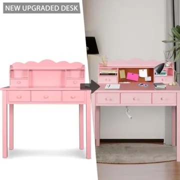Pink Kids Desk with Hutch & Drawers - Creative Workstation