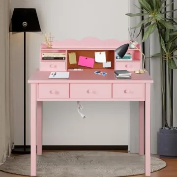 Pink Kids Desk with Hutch & Drawers - Creative Workstation