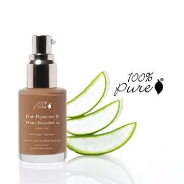100% PURE Water Foundation Full Coverage Hydrating Makeup, Light Dewy Finish, Moisturizing Concealer for Normal to Dry Skin - Fruit Pigment Color Warm 7.0 w/Yellow Undertones for Dark Skin - 1 Fl Oz