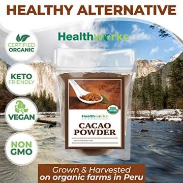 Healthworks Raw Organic Cacao Powder - 16 Ounces / 1 Pound - Chocolate Substitute - Rich Choclate Flavour - Sugar-Free Keto, Vegan & Non-GMO - Peruvian Bean/Nut Origin - Unsweetened