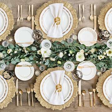 MAONAME Round 13" Gold Charger Plates, Set of 6, Reef Plate Chargers for Dinner Plates, Plastic Table Chargers for Wedding, Thanksgiving, Christmas