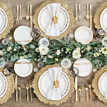 MAONAME Round 13" Gold Charger Plates, Set of 6, Reef Plate Chargers for Dinner Plates, Plastic Table Chargers for Wedding, Thanksgiving, Christmas
