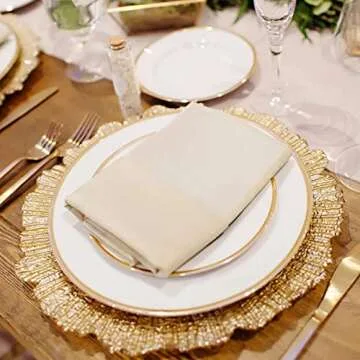 MAONAME Round 13" Gold Charger Plates, Set of 6, Reef Plate Chargers for Dinner Plates, Plastic Table Chargers for Wedding, Thanksgiving, Christmas