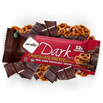NuGo Dark Chocolate Pretzel w/SS, 12g Vegan Protein, Gluten Free, Kosher Pareve, Non-GMO, 12 Count and NuGo Plant Protein Powder, Chocolate, 20g Protein, 3g Sugar, 25 Servings
