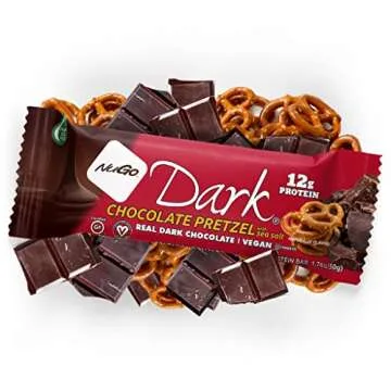 NuGo Dark Chocolate Pretzel w/SS, 12g Vegan Protein, Gluten Free, Kosher Pareve, Non-GMO, 12 Count and NuGo Plant Protein Powder, Chocolate, 20g Protein, 3g Sugar, 25 Servings