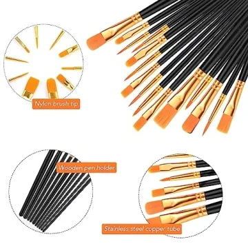 AROIC Acrylic Paint Brush Set 20 Nylon Hair Brushes