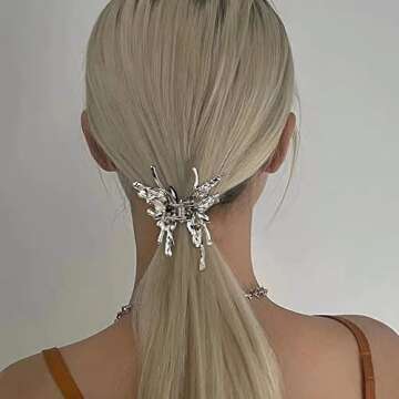 Canitor Butterfly Hair Accessories: Silver Moving Claw Clips (2Pcs) - Y2K Style for Women
