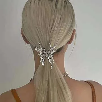 Canitor Butterfly Hair Accessories: Silver Moving Claw Clips (2Pcs) - Y2K Style for Women