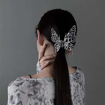 Canitor Butterfly Hair Accessories: Silver Moving Claw Clips (2Pcs) - Y2K Style for Women