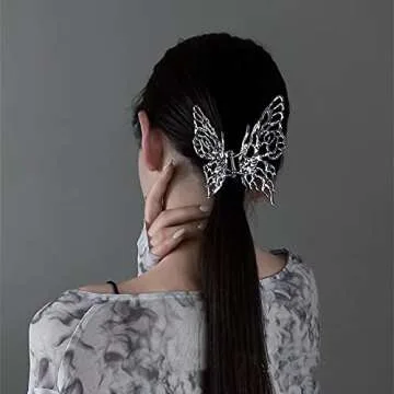 Canitor Butterfly Hair Accessories: Silver Moving Claw Clips (2Pcs) - Y2K Style for Women