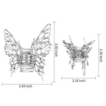 Canitor Butterfly Hair Accessories: Silver Moving Claw Clips (2Pcs) - Y2K Style for Women
