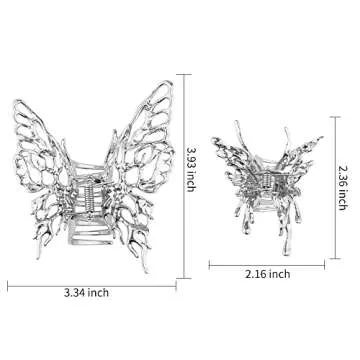 Canitor Butterfly Hair Accessories: Silver Moving Claw Clips (2Pcs) - Y2K Style for Women