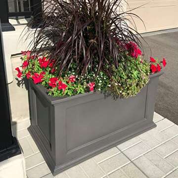 Mayne Fairfield 20x36-Inch Rectangular Planter – Self-Watering, Weather-Resistant Planter for Flowers – Durable Outdoor Design for Patio, Porch, or Entryway