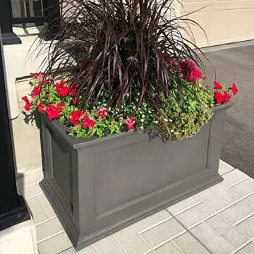 Mayne Fairfield 20x36-Inch Rectangular Planter – Self-Watering, Weather-Resistant Planter for Flowers – Durable Outdoor Design for Patio, Porch, or Entryway