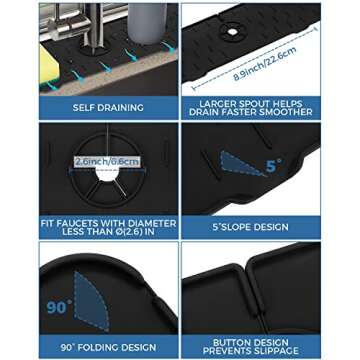 Kitchen Sink Splash Guard - 24 inch Silicone Faucet Handle Drip Catcher Tray, Dish Soap Sponge Holder Mat Behind Faucet, Kitchen Gadgets Sink Accessories Drying Mat Sink Caddy Organizer for Kitchen