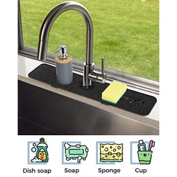 Kitchen Sink Splash Guard - 24 inch Silicone Faucet Handle Drip Catcher Tray, Dish Soap Sponge Holder Mat Behind Faucet, Kitchen Gadgets Sink Accessories Drying Mat Sink Caddy Organizer for Kitchen