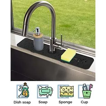 Kitchen Sink Splash Guard - 24 inch Silicone Faucet Handle Drip Catcher Tray, Dish Soap Sponge Holder Mat Behind Faucet, Kitchen Gadgets Sink Accessories Drying Mat Sink Caddy Organizer for Kitchen